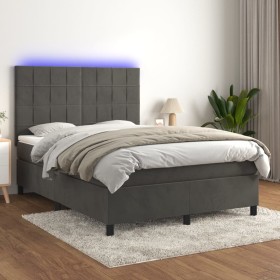 Cama box spring colchón y LED terciopelo gris oscuro 140x200 cm