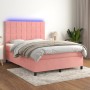 Cama box spring colchón y LED terciopelo rosa 140x200 cm de , Camas y somieres - Ref: Foro24-3136130, Precio: 466,68 €, Descu...