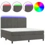 Box spring bed with mattress and LED dark gray velvet 160x200 cm by , Beds and slatted bases - Ref: Foro24-3136132, Price: 52...