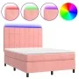 Box spring bed with mattress and LED pink velvet 140x190 cm by , Beds and slatted bases - Ref: Foro24-3136124, Price: 505,80 ...