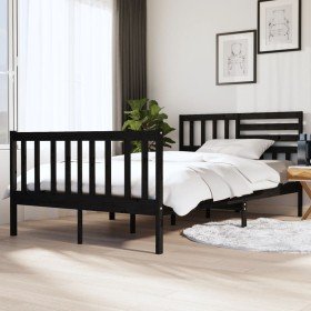 Estructura de cama de madera maciza negra 140x190 cm Estructura de cama de madera maciza negra 140x190 cm