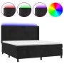 Box spring bed with mattress and LED black velvet 160x200 cm by , Beds and slatted bases - Ref: Foro24-3139573, Price: 565,75...