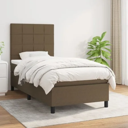 Box spring bed with dark brown fabric mattress 100x200 cm by , Beds and slatted bases - Ref: Foro24-3141756, Price: 352,38 €,...
