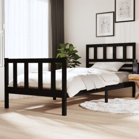 Estructura de cama madera maciza negro 100x200 cm Estructura de cama madera maciza negro 100x200 cm