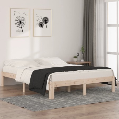 Estructura de cama de madera maciza de pino 140x190 cm de , Camas y somieres - Ref: Foro24-810345, Precio: 97,79 €, Descuento: %