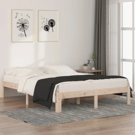 Solid pine wood bed frame 140x190 cm by , Beds and slatted bases - Ref: Foro24-810345, Price: 91,27 €, Discount: %
