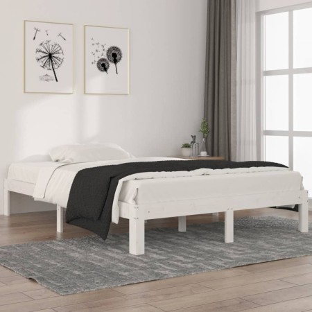 Estructura de cama madera maciza de pino blanca 140x200 cm de , Camas y somieres - Ref: Foro24-810366, Precio: 106,63 €, Desc...
