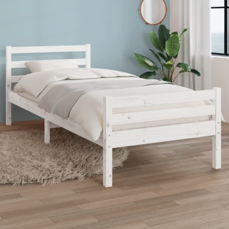 Weißer Massivholzbettrahmen 100x200 cm von , Betten und Lattenroste - Ref: Foro24-814810, Preis: 111,71 €, Rabatt: %