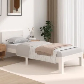 White single solid wood bed frame 75x190 cm by , Beds and slatted bases - Ref: Foro24-810456, Price: 92,57 €, Discount: %