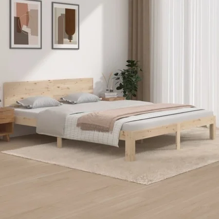 Solid pine wood bed frame 160x200 cm by , Beds and slatted bases - Ref: Foro24-810505, Price: 125,83 €, Discount: %