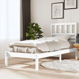 Massives Bettgestell aus weißem Kiefernholz, 75 x 190 cm von , Betten und Lattenroste - Ref: Foro24-3100984, Preis: 96,78 €, ...