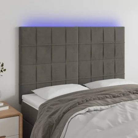 Kopfteil mit LED-Leuchten, dunkelgrauer Samt, 144 x 5 x 118/128 cm von , Kopf- und Fußteile - Ref: Foro24-3122473, Preis: 98,...