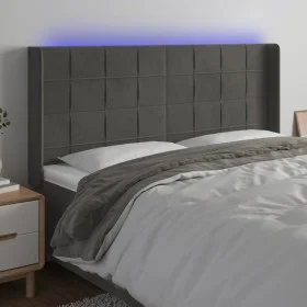 Dunkelgraues Samtkopfteil mit LED 163x16x118/128 cm von , Kopf- und Fußteile - Ref: Foro24-3124103, Preis: 143,95 €, Rabatt: %