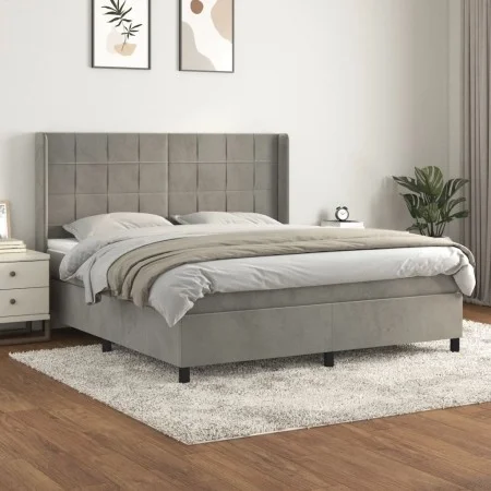 Box spring bed with light gray velvet mattress 160x200 cm by , Beds and slatted bases - Ref: Foro24-3132687, Price: 556,25 €,...