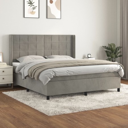 Cama box spring con colchón terciopelo gris claro 160x200 cm de , Camas y somieres - Ref: Foro24-3132687, Precio: 547,80 €, D...