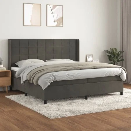 Box spring bed with dark gray velvet mattress 200x200 cm by , Beds and slatted bases - Ref: Foro24-3132700, Price: 610,13 €, ...