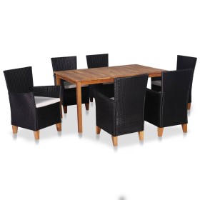 Set de comedor de jardín 7 pzas ratán sintético negro y marrón