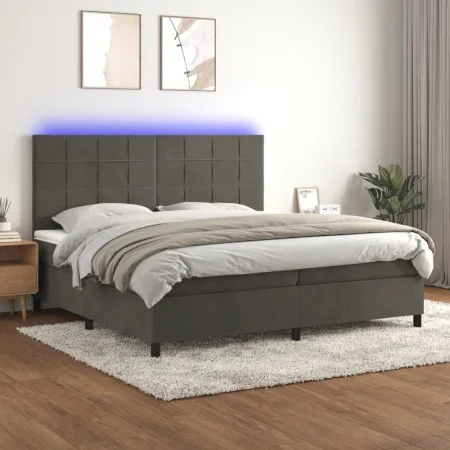 Box spring bed with mattress and LED dark gray velvet 200x200 cm by , Beds and slatted bases - Ref: Foro24-3136144, Price: 60...