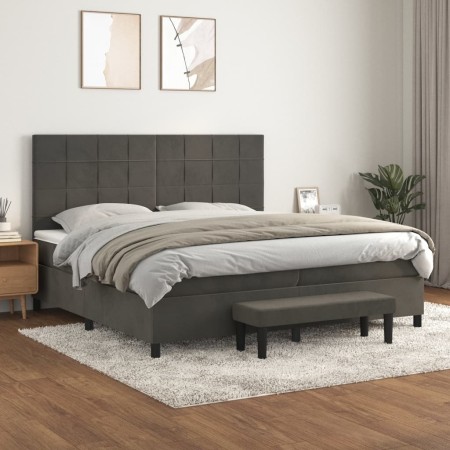 Box spring bed with dark gray velvet mattress 200x200 cm by , Beds and slatted bases - Ref: Foro24-3137864, Price: 710,79 €, ...