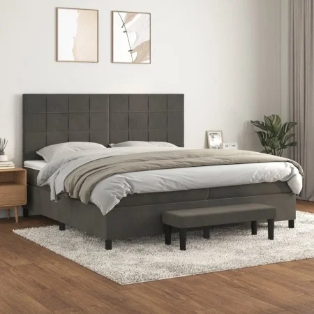 Box spring bed with dark gray velvet mattress 200x200 cm by , Beds and slatted bases - Ref: Foro24-3137864, Price: 696,57 €, ...