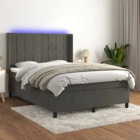 Box spring bed with mattress and LED dark gray velvet 140x200 cm by , Beds and slatted bases - Ref: Foro24-3139566, Price: 46...