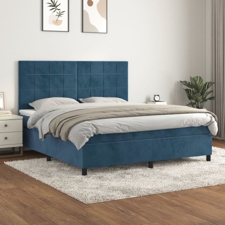 Cama box spring con colchón terciopelo azul oscuro 160x200 cm de , Camas y somieres - Ref: Foro24-3143035, Precio: 532,87 €, ...