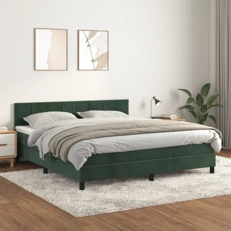 Cama box spring con colchón terciopelo verde oscuro 180x200 cm de , Camas y somieres - Ref: Foro24-3141320, Precio: 545,33 €,...