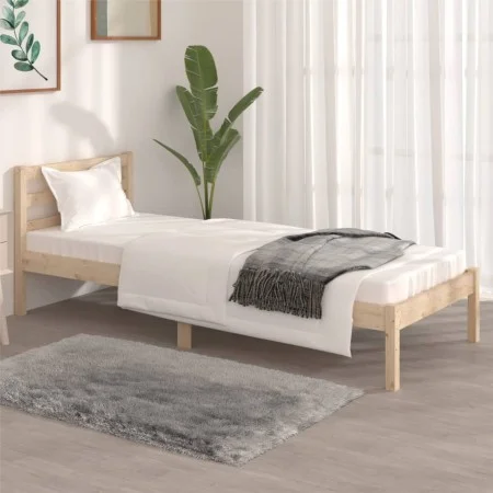 Solid pine wood bed frame 75x190 cm by , Beds and slatted bases - Ref: Foro24-810390, Price: 61,07 €, Discount: %