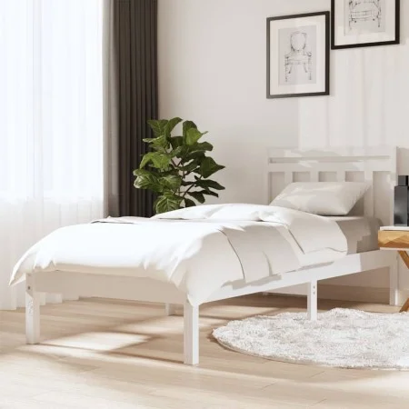 Weißer Einzelbettrahmen aus Massivholz, 90 x 190 cm von , Betten und Lattenroste - Ref: Foro24-3100555, Preis: 92,47 €, Rabat...