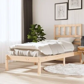 Solid pine wood bed frame 75x190 cm by , Beds and slatted bases - Ref: Foro24-3100983, Price: 85,41 €, Discount: %