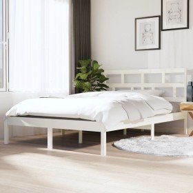 Estructura de cama doble de madera maciza blanco 135x190 cm Estructura de cama doble de madera maciza blanco 135x190 cm