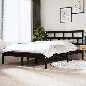 Estructura de cama doble de madera maciza negro 135x190 cm Estructura de cama doble de madera maciza negro 135x190 cm