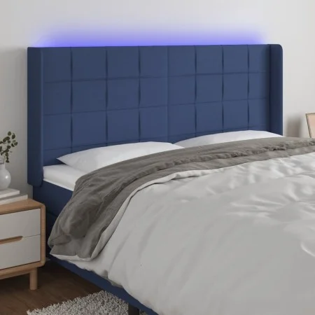 Blue fabric headboard with LED 163x16x118/128 cm by , Headboards and footboards - Ref: Foro24-3124060, Price: 126,82 €, Disco...