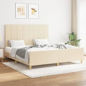 Bed frame with cream fabric headboard 160x200 cm by , Beds and slatted bases - Ref: Foro24-3125070, Price: 226,56 €, Discount: %