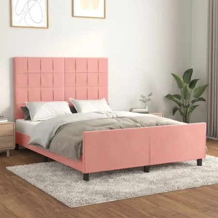 Pink velvet bed frame with headboard 140x200 cm by , Beds and slatted bases - Ref: Foro24-3125762, Price: 230,28 €, Discount: %