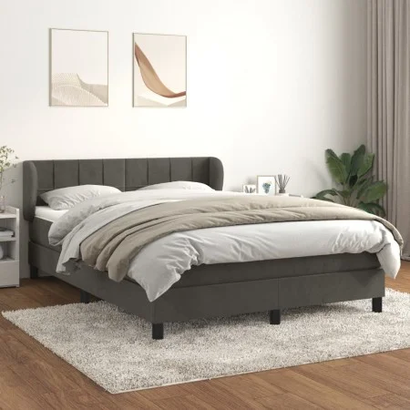 Box spring bed with dark gray velvet mattress 140x200 cm by , Beds and slatted bases - Ref: Foro24-3127494, Price: 432,99 €, ...