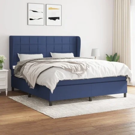 Box spring bed with blue fabric mattress 160x200 cm by , Beds and slatted bases - Ref: Foro24-3127979, Price: 558,94 €, Disco...