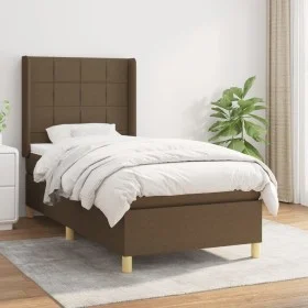 Box spring bed with dark brown fabric mattress 100x200 cm by , Beds and slatted bases - Ref: Foro24-3131972, Price: 363,47 €,...