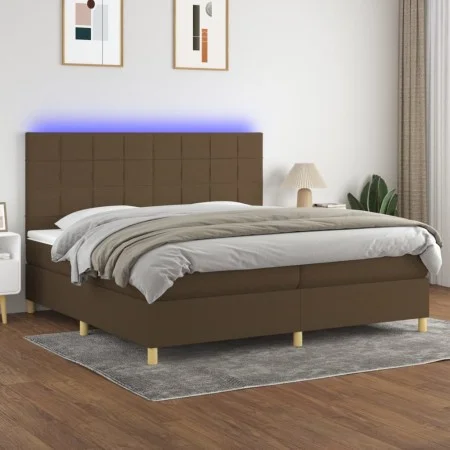 Box spring bed mattress LED lights dark brown fabric 200x200 cm by , Beds and slatted bases - Ref: Foro24-3135464, Price: 654...