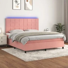 Box spring bed with mattress and LED pink velvet 160x200 cm by , Beds and slatted bases - Ref: Foro24-3136136, Price: 517,47 ...