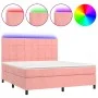 Box spring bed with mattress and LED pink velvet 160x200 cm by , Beds and slatted bases - Ref: Foro24-3136136, Price: 517,47 ...