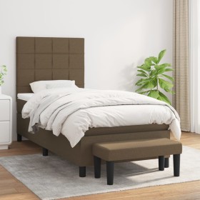 Cama box spring con colchón tela marrón oscuro 100x200 cm de , Camas y somieres - Ref: Foro24-3136576, Precio: 392,71 €, Desc...