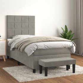 Cama box spring con colchón terciopelo gris claro 80x200 cm