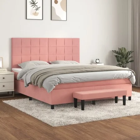 Box spring bed with pink velvet mattress 160x200 cm by , Beds and slatted bases - Ref: Foro24-3137856, Price: 562,05 €, Disco...