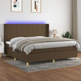 Box spring bed mattress LED lights dark brown fabric 200x200 cm by , Beds and slatted bases - Ref: Foro24-3138904, Price: 669...
