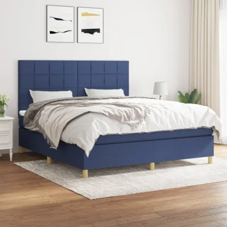Box spring bed with blue fabric mattress 160x200 cm by , Beds and slatted bases - Ref: Foro24-3142351, Price: 548,52 €, Disco...
