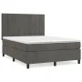 Box spring bed with dark gray velvet mattress 140x200 cm by , Beds and slatted bases - Ref: Foro24-3143026, Price: 471,85 €, ...