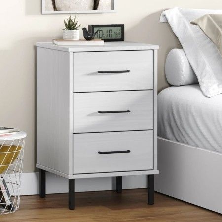 Nachttisch mit Metallbeinen aus massivem weißem Kiefernholz OSLO von vidaXL, Nachttische - Ref: Foro24-350978, Preis: 82,57 €...