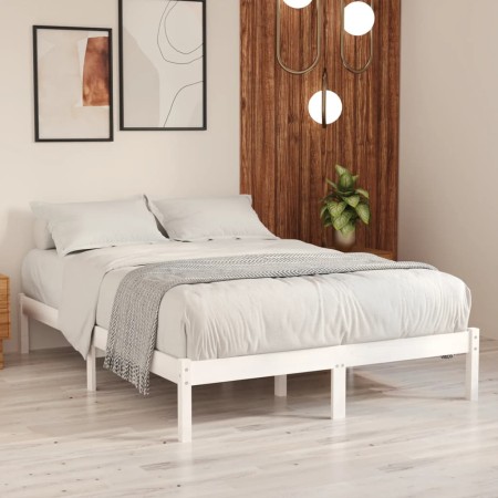 Estructura de cama doble pequeña madera maciza blanca 120x190cm