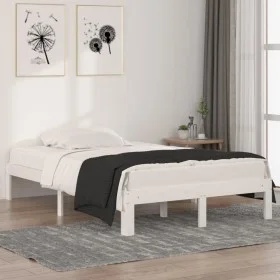 Small double bed frame white solid wood 120x190cm by , Beds and slatted bases - Ref: Foro24-810336, Price: 99,30 €, Discount: %